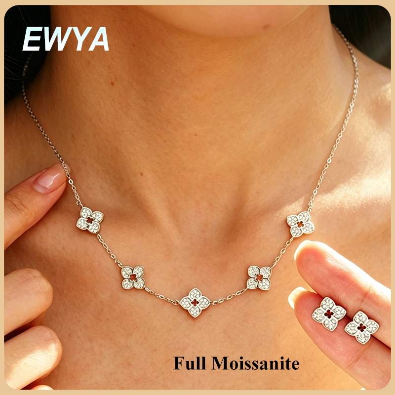 Diamond Stud Earrings - EWYA Clover Shape Full 1mm Moissanite