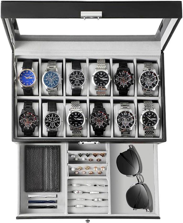 Jewelry Box With Watches - Watch Box Organizer for Men Gift,