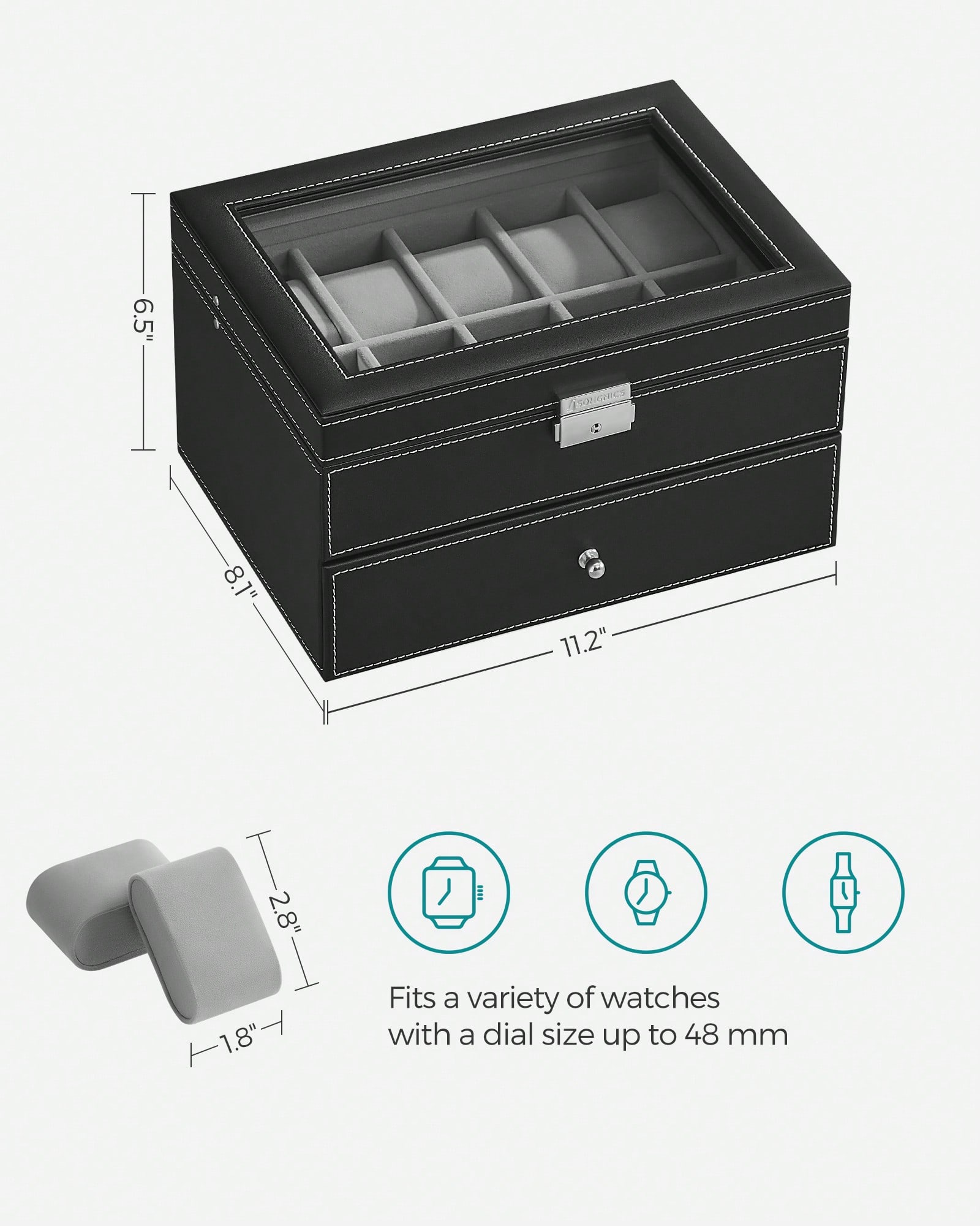 20-Slot Watch Box with Glass L - đánh giá và giá Jewelry Box With Watches
