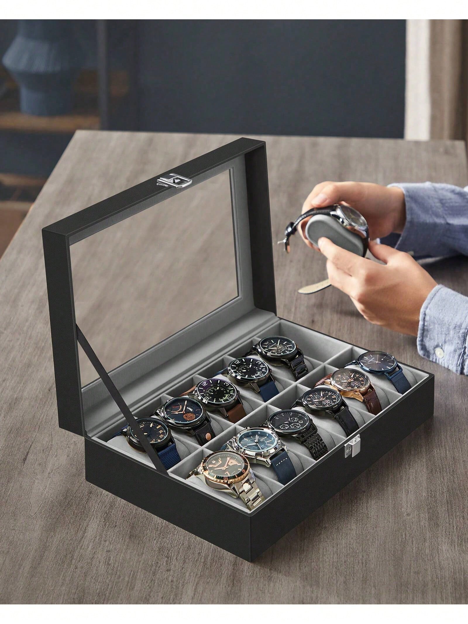 12-Slot Lockable Watch Box wit - đánh giá và giá Jewelry Box With Watches