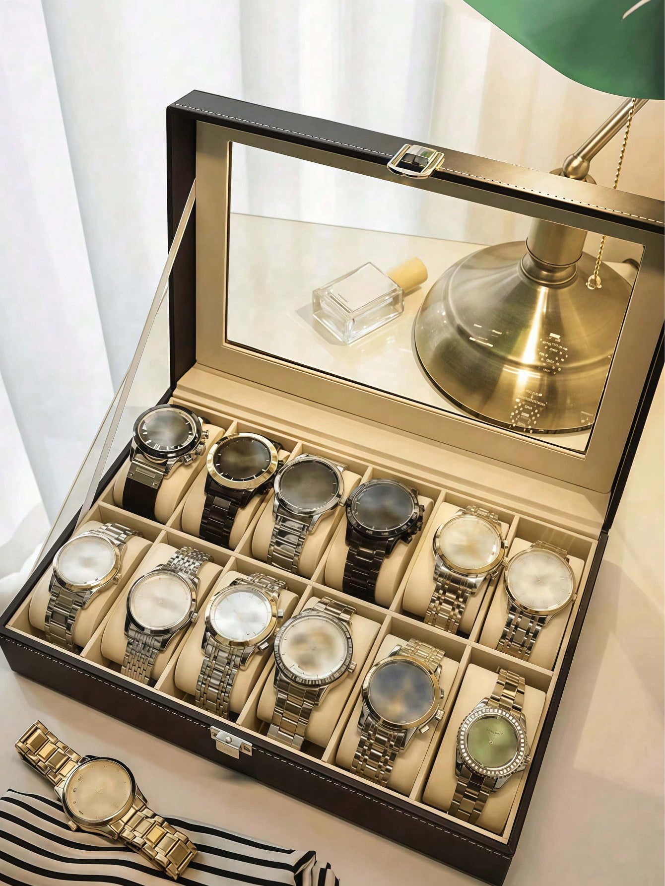 Leather Watch Box with Lock, L - đánh giá và giá Jewelry Box With Watches
