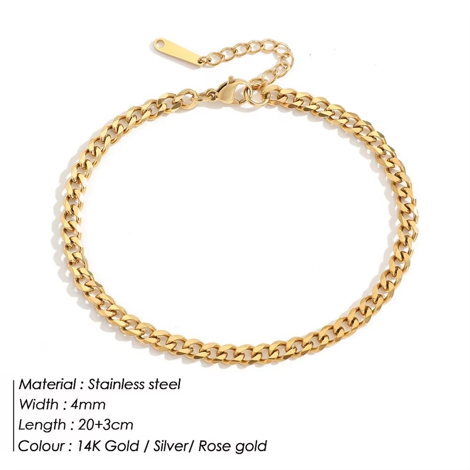 4MM Stainless Steel Simple Cub - đánh giá và giá Anklet Foot Chain